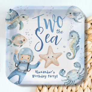 Two The Sea! Cute Boy Blue Ocean Birthday Party Paper Plate