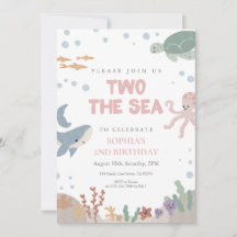 Two the Sea Cute Pink Watercolor Girl 2nd Birthday