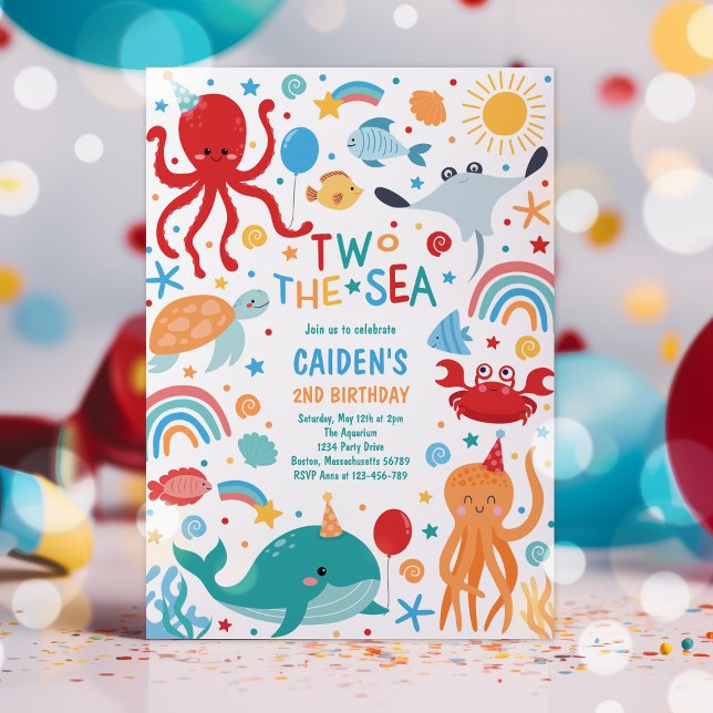 Two The Sea Cute Sea Creatures 2nd Birthday Party Invitation (Creator Uploaded)