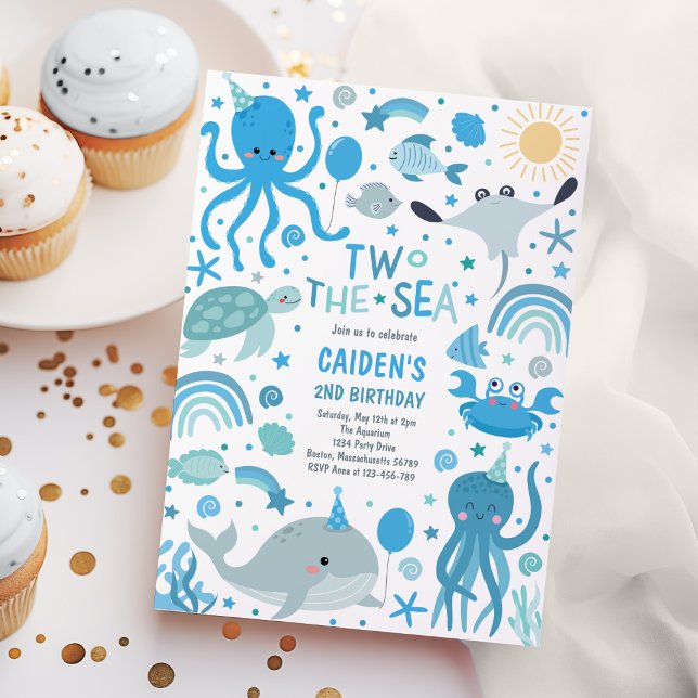 Two The Sea Cute Sea Creatures 2nd Birthday Party Invitation (Creator Uploaded)