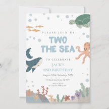 Two the Sea Cute Watercolor Blue Boy 2nd Birthday 