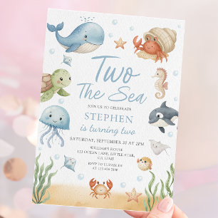 Two The Sea Is Turning Two Ocean Animals Birthday Invitation