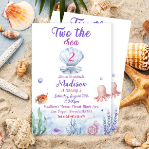 Two The Sea Mermaid 2nd Birthday Party  Invitation
