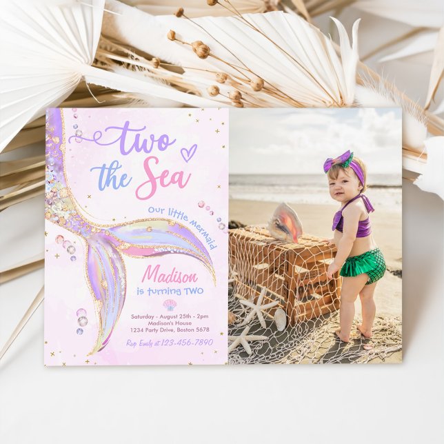 Two The Sea Mermaid 2nd Birthday Party Photo Invitation (Creator Uploaded)