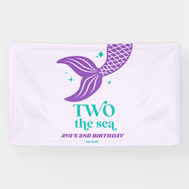 TWO The Sea Mermaid 2nd Second Birthday Party Banner (Horizontal)
