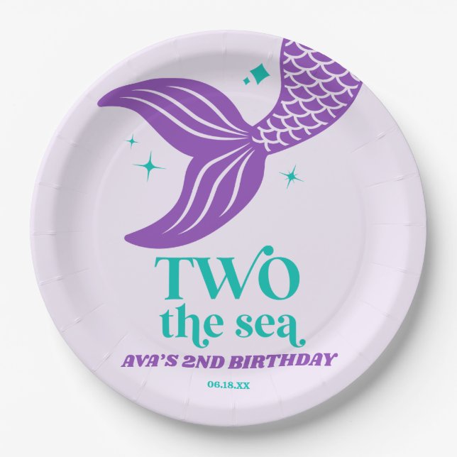 TWO The Sea Mermaid 2nd Second Birthday Party Paper Plate (Front)