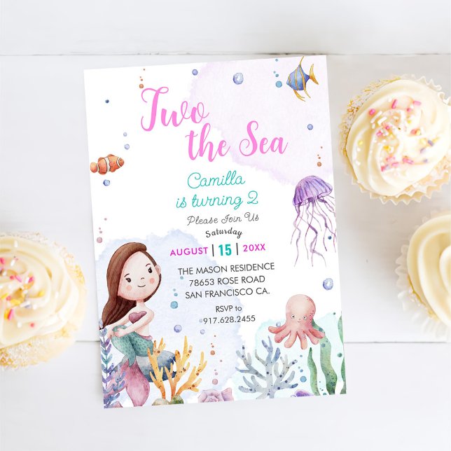 Two The Sea Mermaid Girl 2nd Birthday Party Invitation (Creator Uploaded)