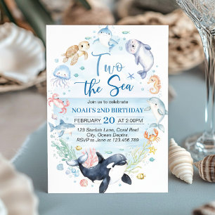 Two the Sea Ocean Animals Kids Birthday Invitation