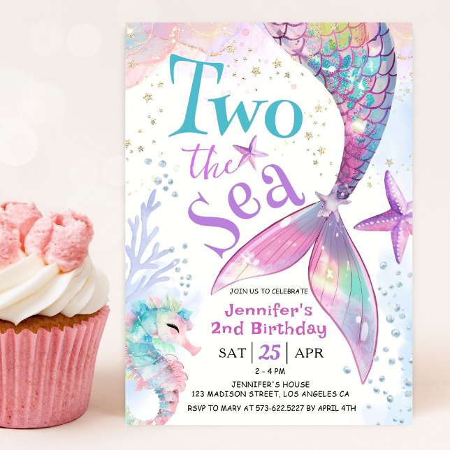 Two The Sea Pink Girl Mermaid 2nd Birthday   Invitation (Creator Uploaded)