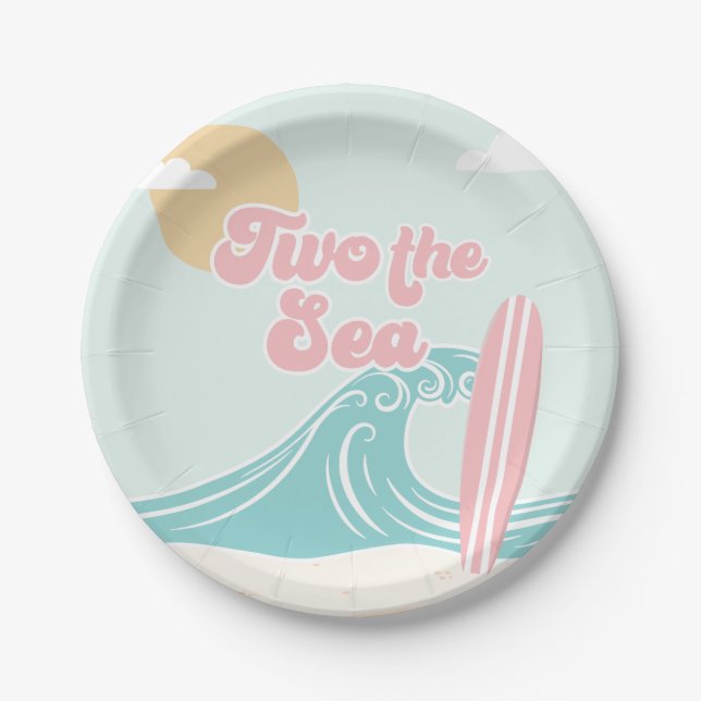 Two the Sea Pink Surf Beach Birthday Paper Plate (Front)