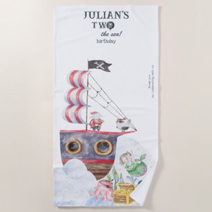 Two The Sea Pirate Ship Mermaid 2nd Birthday Party Beach Towel