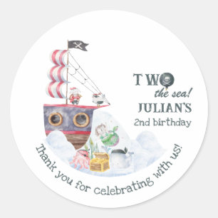 Two The Sea Pirate Ship Mermaid 2nd Birthday Party Classic Round Sticker