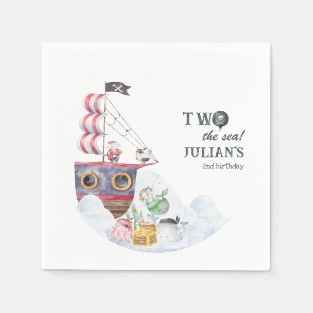 Two The Sea Pirate Ship Mermaid 2nd Birthday Party Napkin (Front)