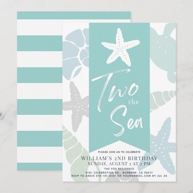 Two the Sea Starfish Turquoise 2nd Birthday Invitation (Front/Back)