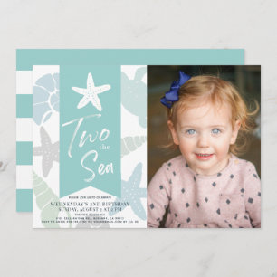 Two the Sea Starfish Turquoise 2nd Birthday Photo Invitation