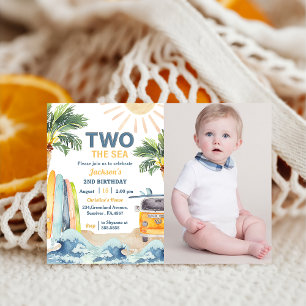 Two The Sea Surf Beach 1st Birthday Photo  Invitation
