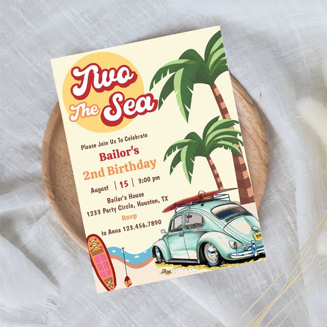 Two The Sea Surf Beach 2nd Birthday Invitation (Creator Uploaded)