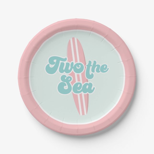 Two the sea Surf Beach 2nd Birthday Paper Plates (Front)