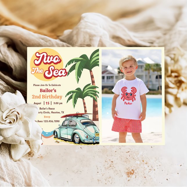 Two The Sea Surf Beach 2nd Birthday Photo  Invitation (Creator Uploaded)