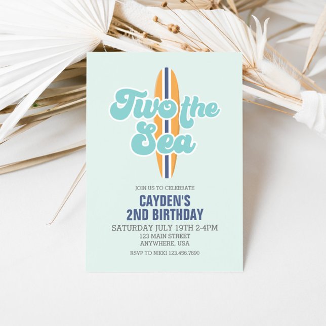 Two the Sea Surfboard Beach 2nd Birthday Invitation (Creator Uploaded)