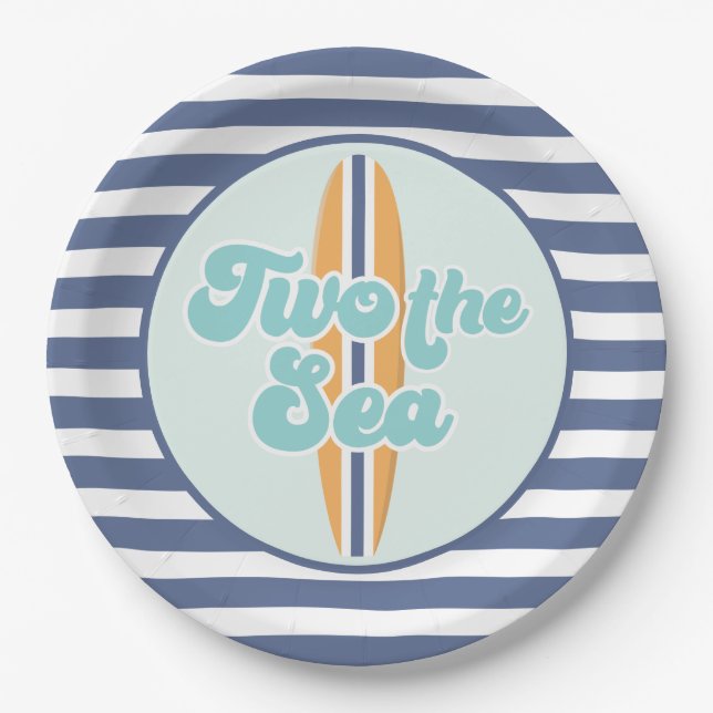 Two the Sea Surfboard Beach Birthday Paper Plate (Front)
