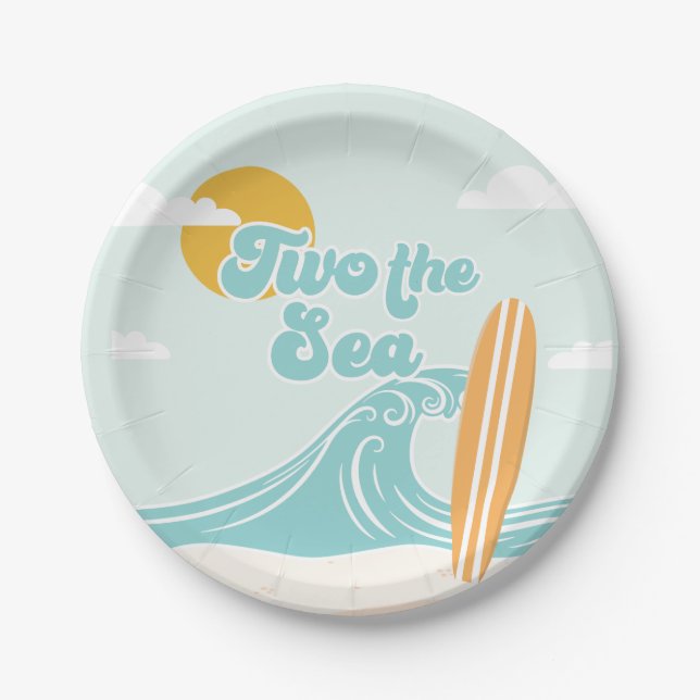 Two the Sea Surfing 2nd Birthday Paper Plate (Front)