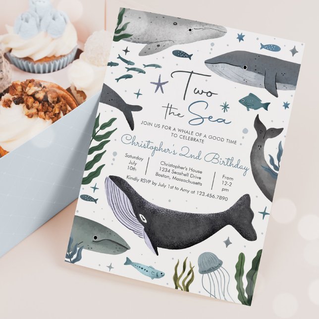 Two the Sea Whale 2nd Birthday Party  Invitation (Creator Uploaded)