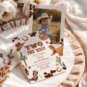 Two the West cowboy 2nd photo Birthday party Invitation