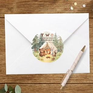 Two the Woods Happy Camper 2nd Birthday Party Classic Round Sticker