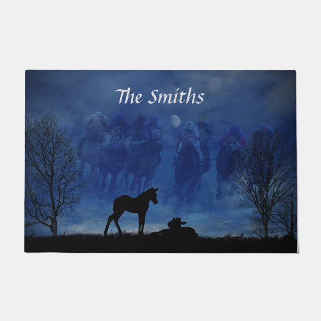 Two Thoroughbred Racehorse Foals Door Mat (Front)