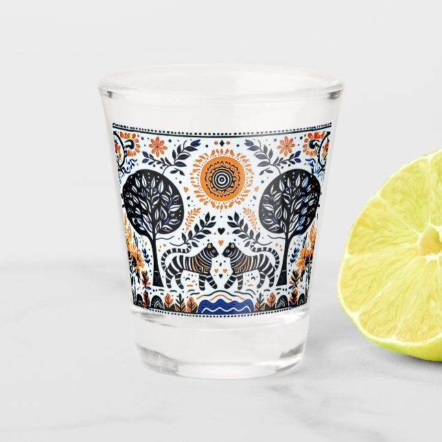 two tigers in the forest shot glass (Front)