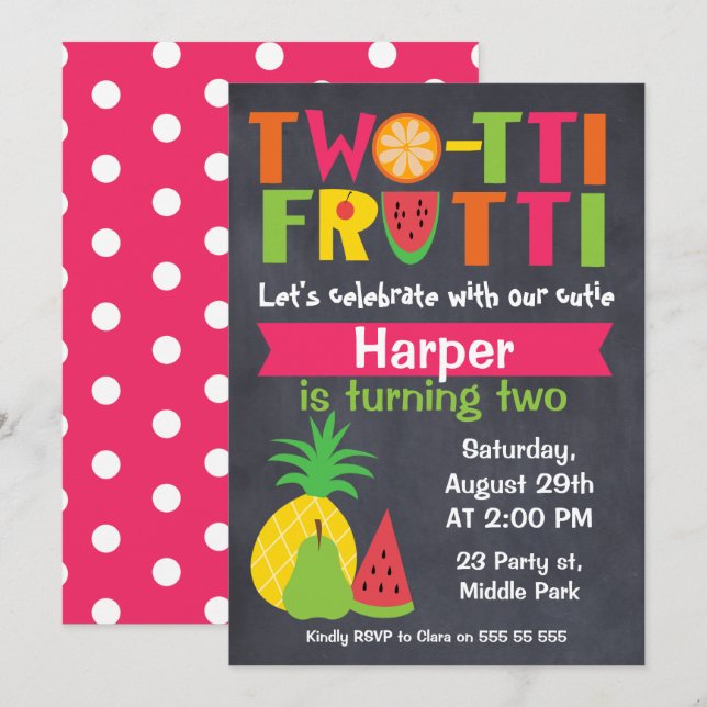 Two-tii Frutti Chaklboard 2nd Birthday Invitation (Front/Back)