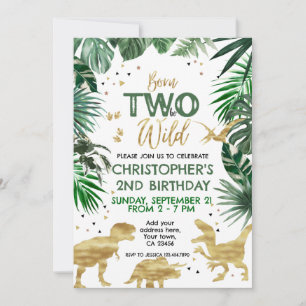 TWO to be WILD Dinosaur Theme Birthday Party  Invitation