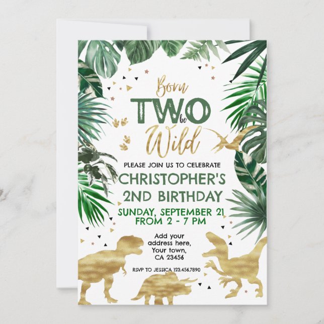TWO to be WILD Dinosaur Theme Birthday Party  Invitation (Front)