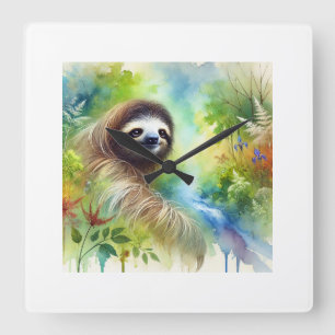 Two Toed Sloth 040924AREF136 - Watercolor Square Wall Clock