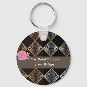 Two Tone Animal Print True Butty Button Key chain