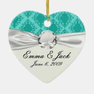 two tone aquamarine blue aqua diamond damask ceramic tree decoration