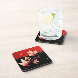 Two Tone Black and Red with Leaf detail Coaster