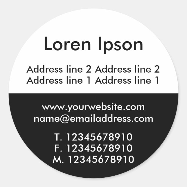 Two Tone Black and White Business / Profile Classic Round Sticker (Front)