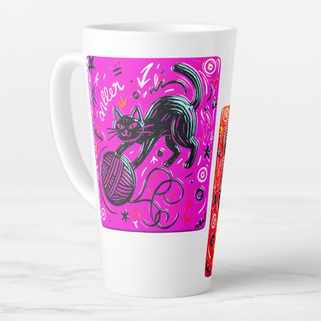 Two-Tone Black Cat Latte Mug (Left Angle)