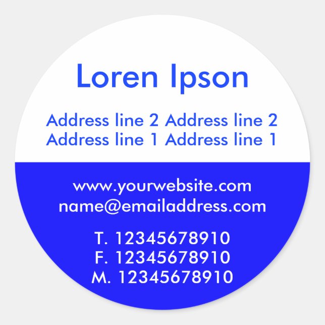 Two Tone Blue and White Business / Profile Classic Round Sticker (Front)