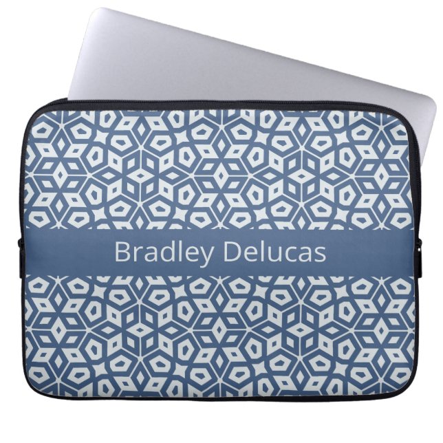 Two-Tone Blue Mosaic with Dark Name Stripe Laptop Sleeve (Front)
