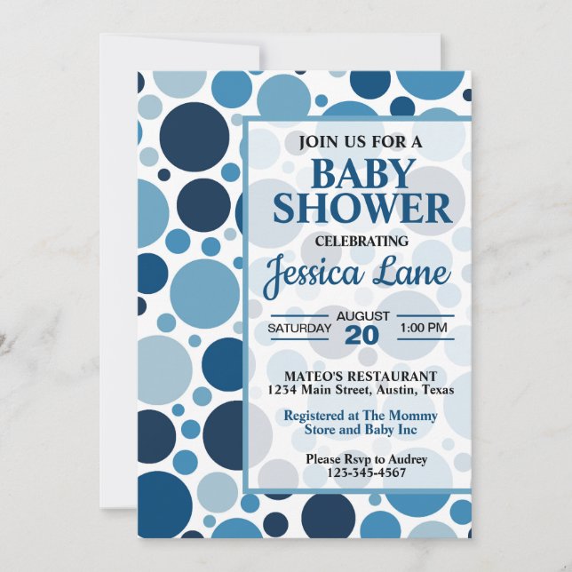 Two Tone Blue Polka Dots Baby Shower Invitation (Front)