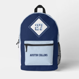 Two Tone Blue Sports Theme Printed Backpack