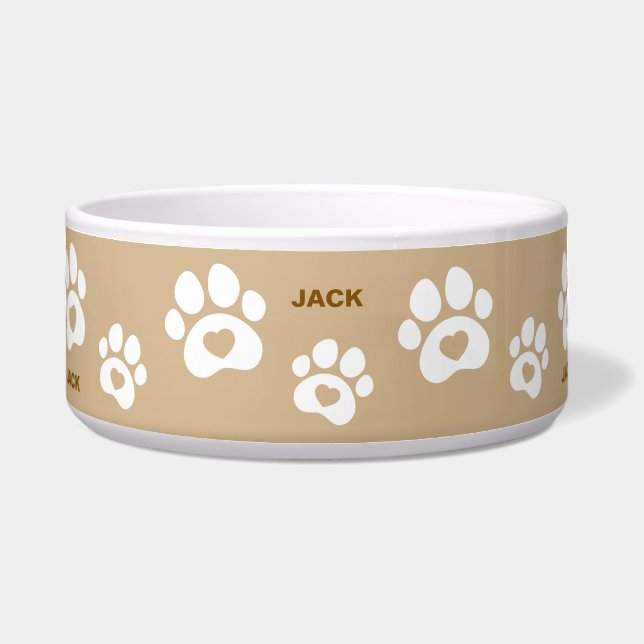 Two Tone Brown Dog Paw Print Personalised bowl (Front)