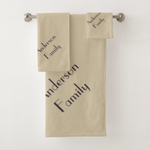 Two-Tone Brown Sand Modern Custom Family Name Bath Towel Set