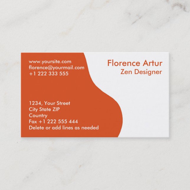 Two-tone Business Card - Orange and White (Front)