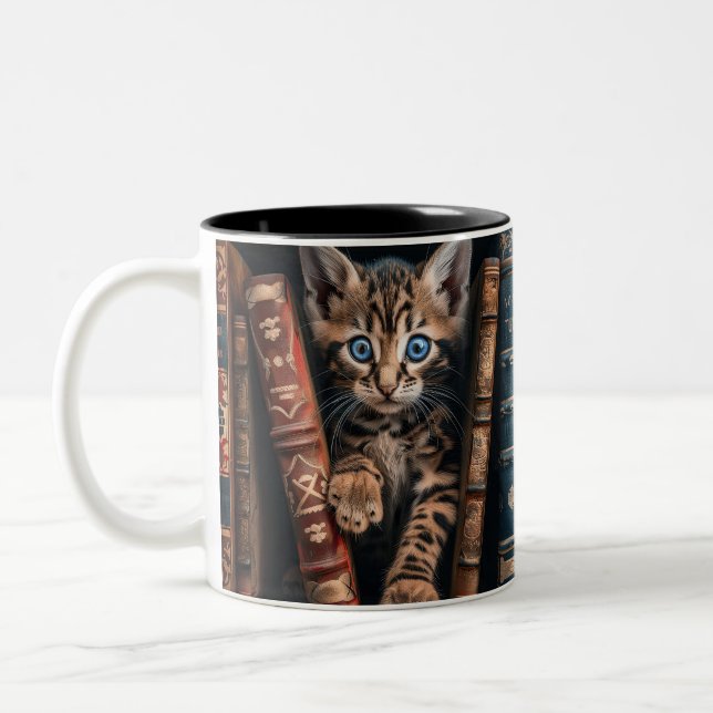 Two-Tone Ceramic Mug | Bengal Kitten Old Books  (Left)