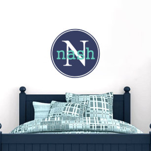 Two-Tone Circle Monogram And Name Wall Decal