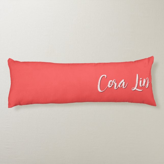 Two-Tone Coral Red Modern Custom Name Body Cushion (Back)